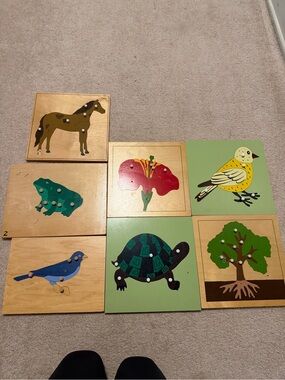 Vintage Montessori Wooden Animal & Nature Puzzle Set